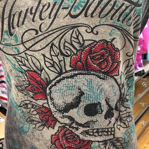 Harley-Davidson Small Skeleton T-Shirt NWT Rhinestone - Picture 4 of 9